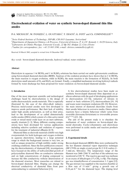 Electrochemical Oxidation of Water on Synthetic Boron-Doped Diamond Thin ﬁlm Anodes