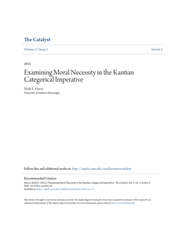 Examining Moral Necessity in the Kantian Categorical Imperative Mark E