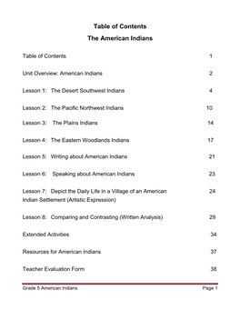 Table of Contents the American Indians