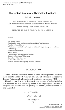 The Umbral Calculus of Symmetric Functions