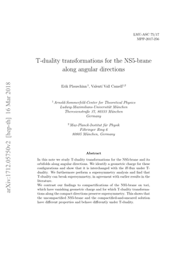 T-Duality Transformations for the NS5-Brane Along Angular Directions Arxiv:1712.05750V2 [Hep-Th] 16 Mar 2018