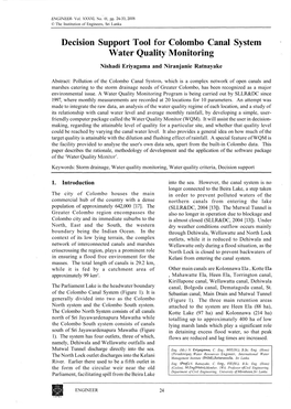 Decision Support Tool for Colombo Canal System Water Quality Monitoring Nishadi Eriyagama and Niranjanie Ratnayake