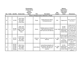 Box Folder Identifier Heslop Index Photographer, J Malan Heslop Unless Otherwise Noted Title Description Date Original Medium, G