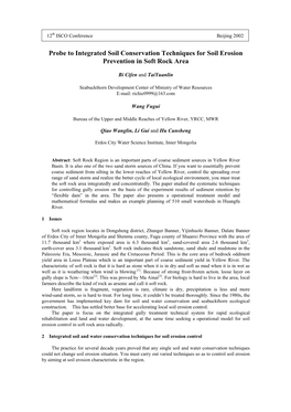 Probe to Integrated Soil Conservation Techniques for Soil Erosion Prevention in Soft Rock Area