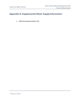 Appendix G: Supplemental Water Supply Information