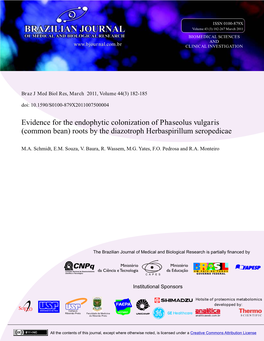 Evidence for the Endophytic Colonization of Phaseolus Vulgaris (Common Bean) Roots by the Diazotroph Herbaspirillum Seropedicae