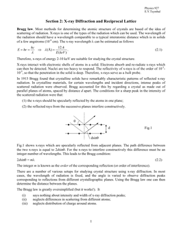 Section 2: X-Ray Diffraction and Reciprocal Lattice