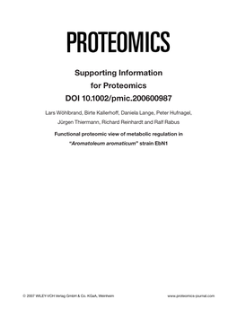 Supporting Information for Proteomics DOI 10.1002/Pmic.200600987