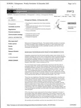 EUROPA - Enlargement : Weekly Newsletter: 02 December 2003 Page 1 of 11 - IMPORIAMT LEGAL Thhicf