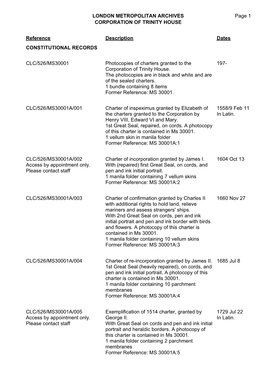 London Metropolitan Archives Corporation Of