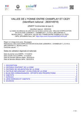 VALLEE DE L'yonne ENTRE CHAMPLAY ET CEZY (Identifiant National : 260014919)