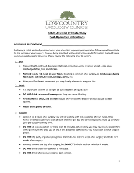 Robot-Assisted Prostatectomy Post-Operative Instructions