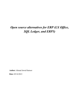 Open Source Alternatives for ERP (LX Office, SQL Ledger, and ERP5)