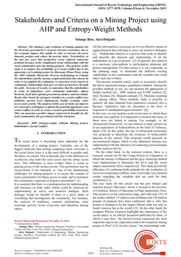 Stakeholders and Criteria on a Mining Project Using AHP and Entropy-Weight Methods