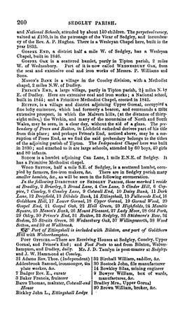 SEDGLEY PARISH. and National Schools, Attended by About 140 Children