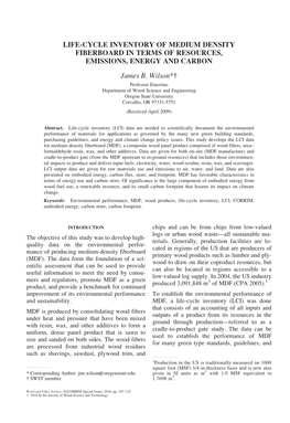 LIFE-CYCLE INVENTORY of MEDIUM DENSITY FIBERBOARD in TERMS of RESOURCES, EMISSIONS, ENERGY and CARBON James B