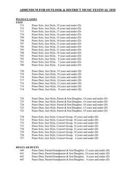 Addendum for Outlook & District Music Festival