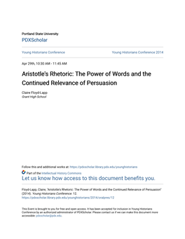 Aristotle's Rhetoric: the Power of Words and the Continued Relevance of Persuasion