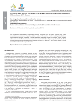 QUINOLINE ALKALOIDS and FRIEDELANE-TYPE TRITERPENES ISOLATED from LEAVES and WOOD of Esenbeckia Alata KUNT (Rutaceae)