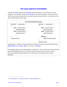 The Java Switch Statement