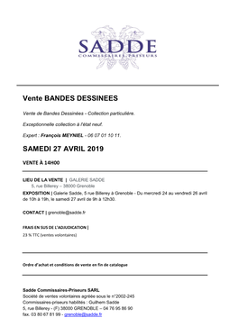 Vente BANDES DESSINEES SAMEDI 27 AVRIL 2019