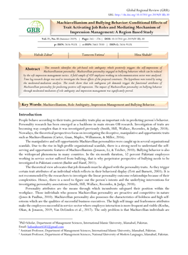 Machiavellianism and Bullying Behavior: Conditional Effects of Trait Activating Job Roles and Mediating Mechanism of Impression Management: a Region Based Study Vol