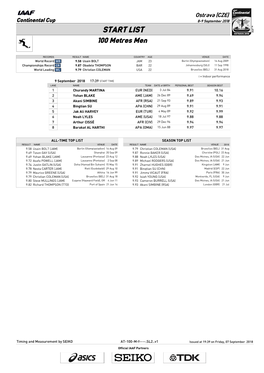 START LIST 100 Metres Men