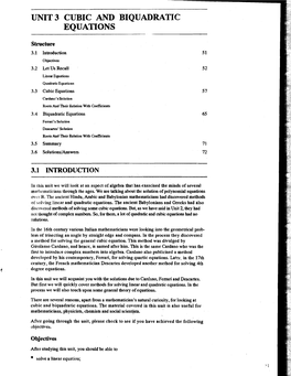 Unit 3 Cubic and Biquadratic Equations