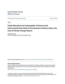 Cuban Motivations for Sustainability: a Historical and Environmental Case Study of Permaculture in Eastern Cuba in the Face of Climate Change Impacts