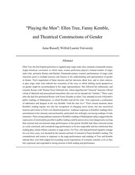 Ellen Tree, Fanny Kemble, and Theatrical Constructions of Gender