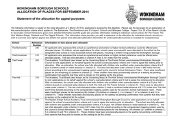 Wokingham District Schools – Allocation of Places For