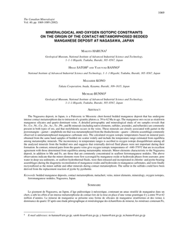 Mineralogical and Oxygen Isotopic Constraints on the Origin of the Contact-Metamorphosed Bedded Manganese Deposit at Nagasawa, Japan