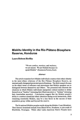 Miskitu Identity in the Rio Platano Biosphere Reserve, Honduras