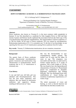 43 Case Report. Down Syndrome Caused by 21