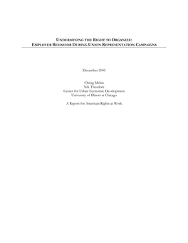 Undermining the Right to Organize: Employer Behavior During Union Representation Campaigns