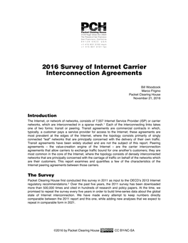 2016 Survey of Internet Carrier Interconnection Agreements