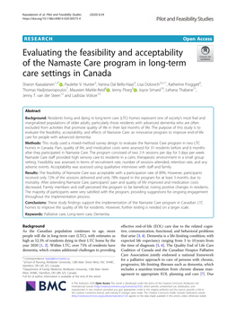 Evaluating the Feasibility and Acceptability of the Namaste Care Program in Long-Term Care Settings in Canada Sharon Kaasalainen1,2* , Paulette V