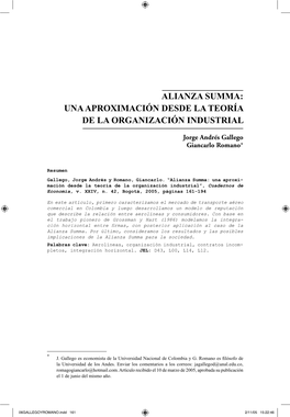 Alianza Summa: Una Aproximación Desde La Teoría De La Organización Industrial