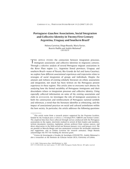 Portuguese Gauchos: Associations, Social Integration and Collective Identity in Twenty-First Century Argentina, Uruguay and Southern Brazil1