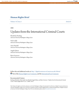 Updates from the International Criminal Courts Elizabeth J