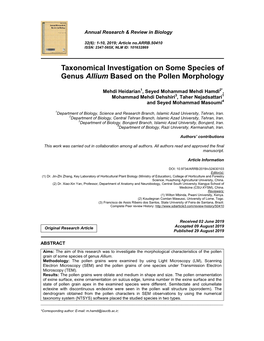 Taxonomical Investigation on Some Species of Genus Allium Based on the Pollen Morphology