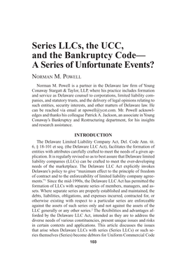 Series Llcs, the UCC, and the Bankruptcy Code— a Series of Unfortunate Events?
