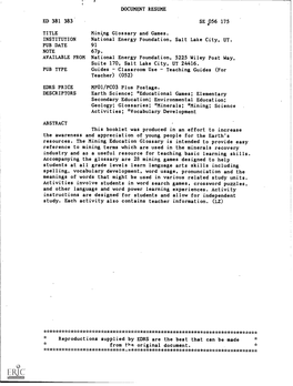 DOCUMENT RESUME ED 381 383 TITLE Mining Glossary and Games