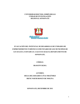 Universidad Doctor Andrés Bello Unidad De Investigación Regional Sonsonate