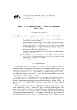 History of the Fossil Carp Fishes (Teleostei, Cyprinidae) in Ukraine. Acta Zool