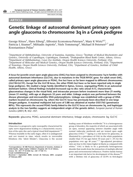 Genetic Linkage of Autosomal Dominant Primary Open Angle Glaucoma to Chromosome 3Q in a Greek Pedigree