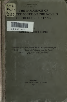 The Influence of Walter Scott on the Novels of Theodor Fontane