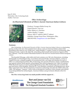 Ohio Archaeology Book Author: Tom Law Ohio Archaeology: an Illustrated Chronicle of Ohio’S Ancient American Indian Cultures