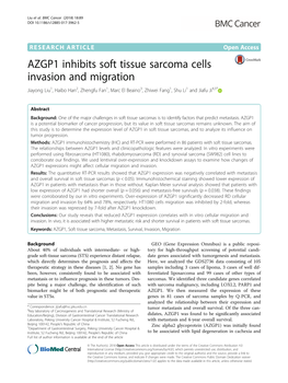 AZGP1 Inhibits Soft Tissue Sarcoma Cells Invasion and Migration Jiayong Liu1, Haibo Han2, Zhengfu Fan1, Marc El Beaino3, Zhiwei Fang1, Shu Li1 and Jiafu Ji4,5*