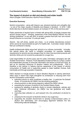 The Impact of Alcohol on Diet and Obesity and Wider Health Alison Douglas, Chief Executive, Alcohol Focus Scotland